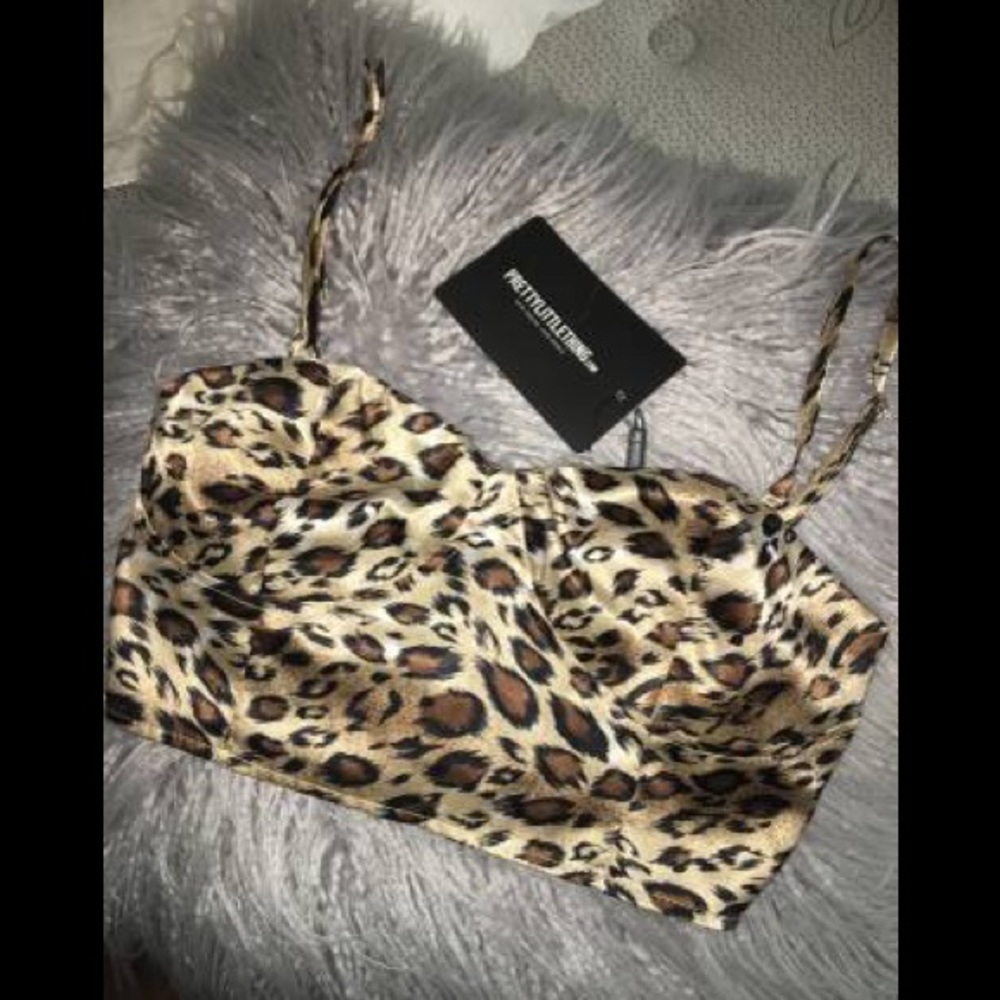 Tan leopard satin crop top from plt